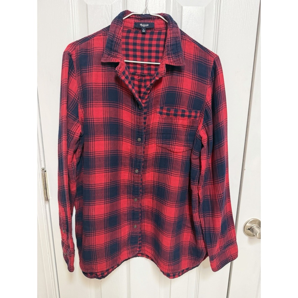 Madewell Red Buffalo Plaid Flannel‎ Shirt Large Oversized Layering Shacket Fall